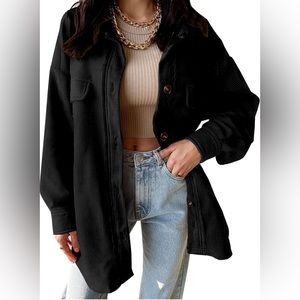 Corduroy Shacket Blouses Button Down Shirts Pocket Long Sleeves Tops Jacket Coat